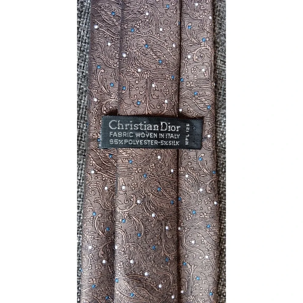 Tie 70s 80s 90s Y2K Mens Christian Dior Brown Polka Dots 3 Wide 56 Long